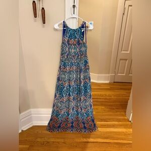 Eliza J Blue Paisley Maxi Dress Size 8 Boho Sleeveless Tie Back Flowy Summer